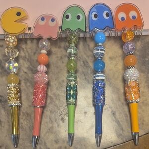 Pac-Man Themed Beaded Ballpoint Pens - Multi Color Set